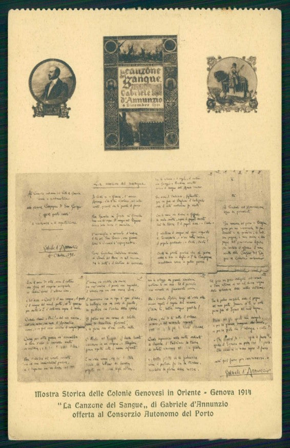 Genova Mostra Colonie Oriente Canzone del Sangue G. D'Annunzio cartolina TC6114 – fronte