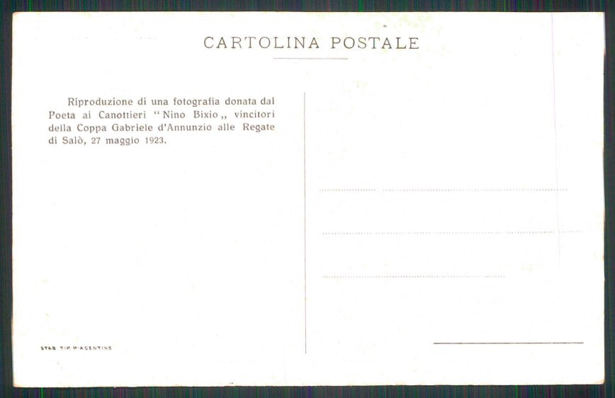 Gabriele D'Annunzio Canottieri Nino Bixio Regate di Salò 1923 cartolina TC6124 – retro