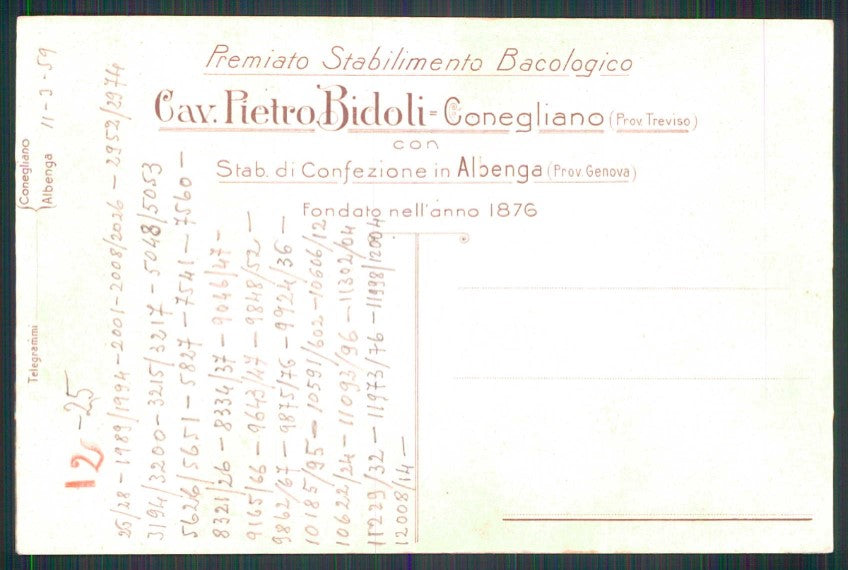 Treviso Conegliano Stabilimento Bacologico Bidoli Seta S. Marco cartolina TC6137 – retro