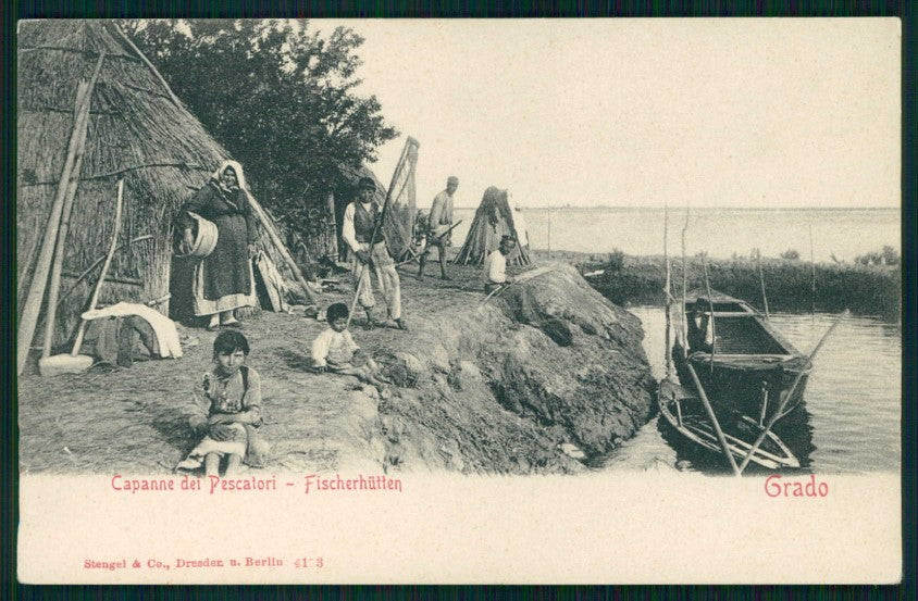 Gorizia Grado Capanne dei Pescatori PIEGHINA cartolina TC6202 – fronte