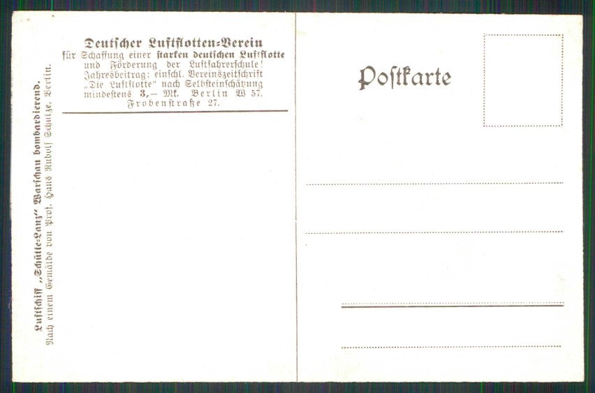Aviazione WWI Deutscher Flieger Luftschiff Hans Rudolf Schulze cartolina TC6259 – retro