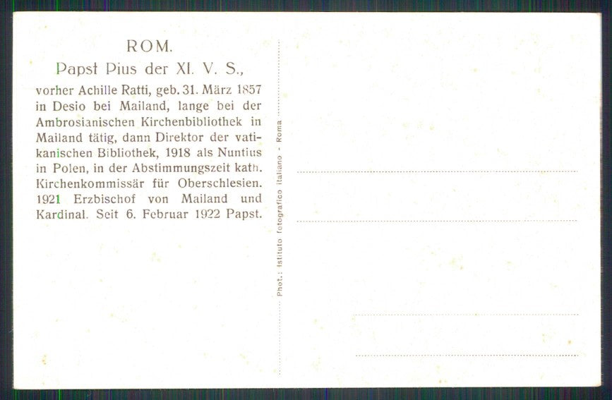 Religione Papa Pio XI cartolina TC6271 – retro