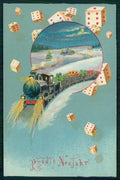 Happy New Year Four Leaf Clover Good Luck Dice Dadi Train cartolina TC6285 – fronte
