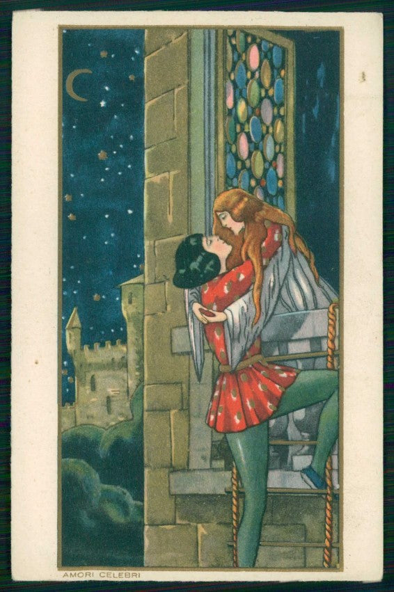 Artist Signed Scattina Art Deco Giulietta Amori Celebri Sborgi cartolina TC6310 – fronte