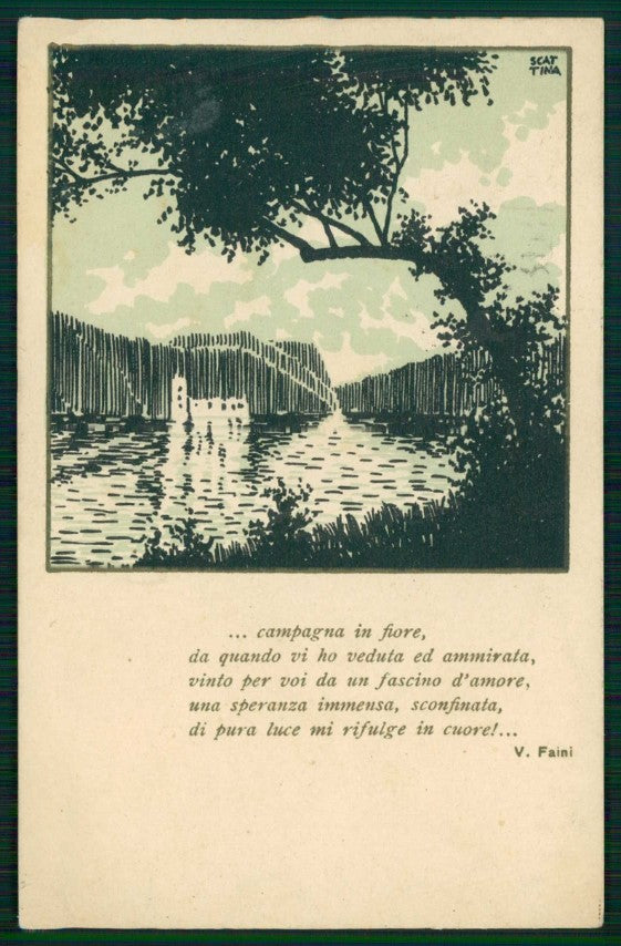 Artist Signed Scattina Art Deco Paesaggio V. Faini cartolina TC6317 – fronte