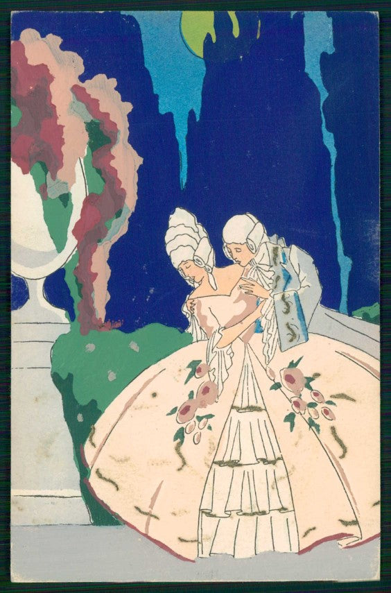 Artist Signed Scattina Art Deco Romantic Couple Hand Painted cartolina TC6320 – fronte