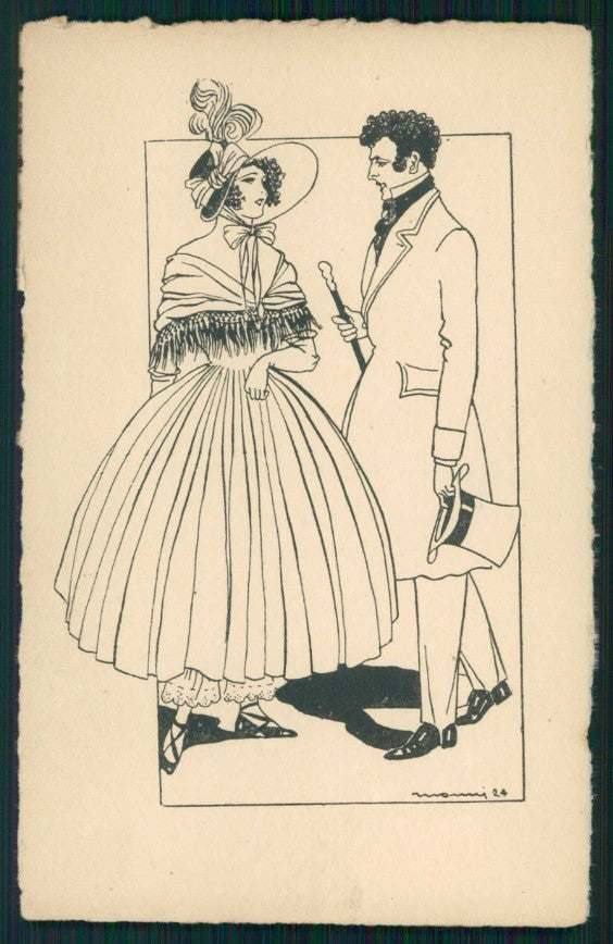 Artist Signed Nanni Art Deco Couple Silhouette cartolina TC6328 – fronte