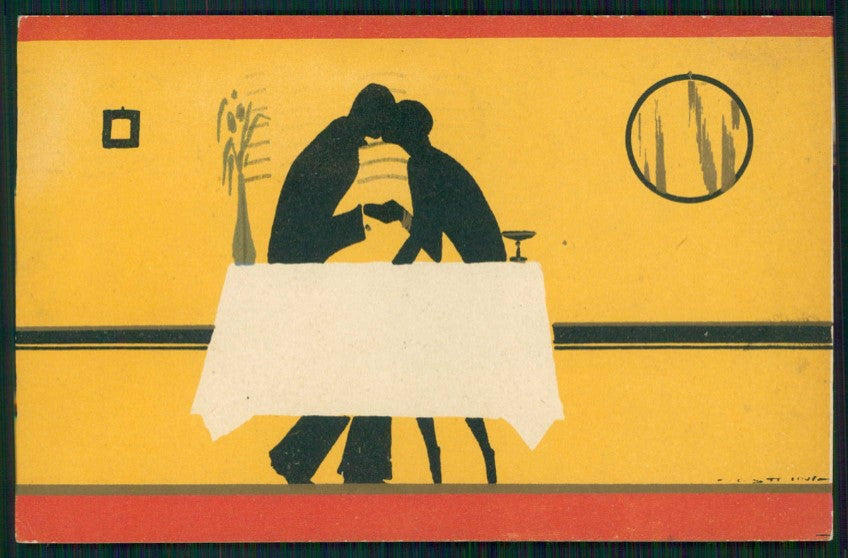 Artist Signed Scattina Deco Couple Tiotussjl Farmaceutica cartolina TC6351 – fronte