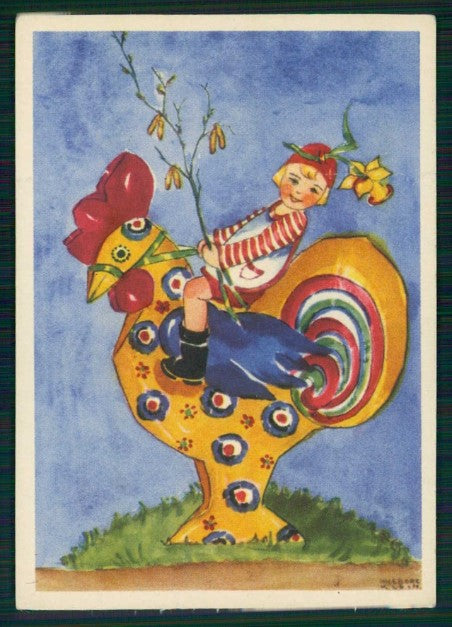 Artist Signed Ingeborg Klein Sverige Deco Easter Pasqua mini cartolina TC6354 – fronte