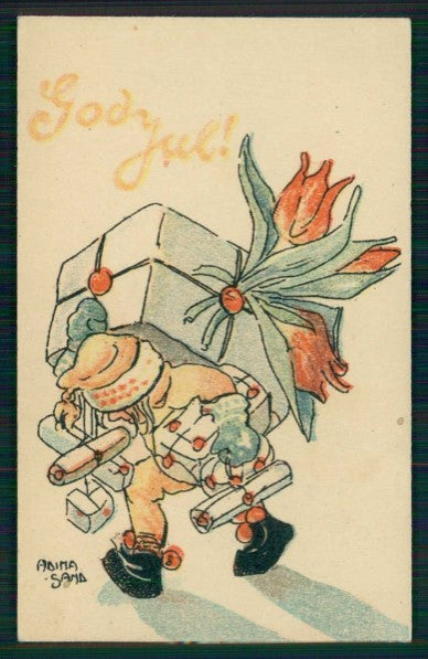 Artist Signed Adina Sand Sverige Art Deco Christmas mini cartolina TC6365 – fronte