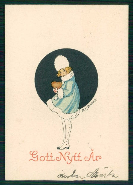 Artist Signed May Broberg Sverige Art Deco Girl mini cartolina TC6366 – fronte