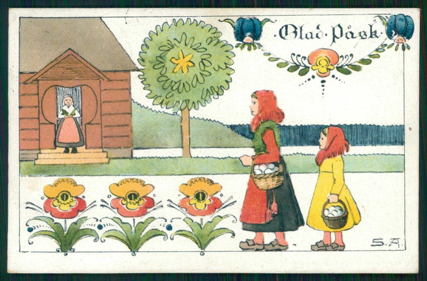 Artist Signed S A Sverige Art Deco Easter Pasqua serie 6226 cartolina TC6368 – fronte