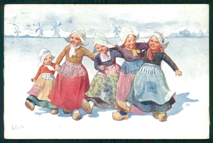 Artist Signed Feiertag Dutch Children B K W I serie 343-1 cartolina TC6377 – fronte