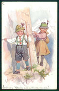 Artist Signed Feiertag Children Alpinismo Montagna B K W I cartolina TC6384 – fronte