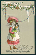 Artist Signed Child Doll Christmas Relief cartolina TC6391 – fronte