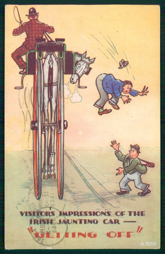 Umoristica Irish Jaunting Car Comic Getting On Ireland cartolina TC6396 – fronte