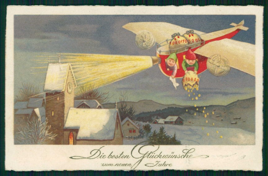 Artist Signed Happy New Year Children Airplane Buon Anno 8133 cartolina TC6402 – fronte