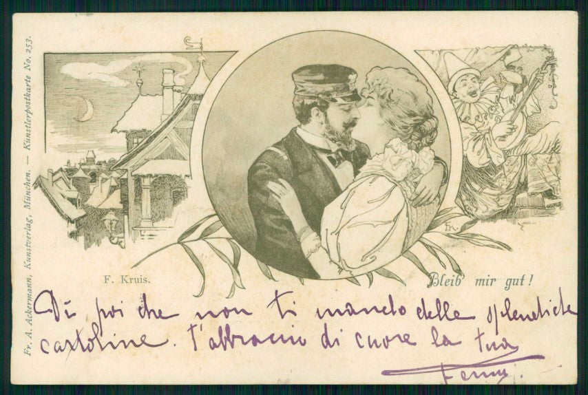 Artist Signed F. Kruis Kissing Couple Ackermann serie 253 cartolina TC6416 – fronte