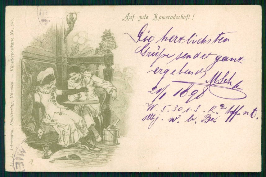 Artist Signed Lady and Pierrot Ackermann serie 235 cartolina TC6417 – fronte