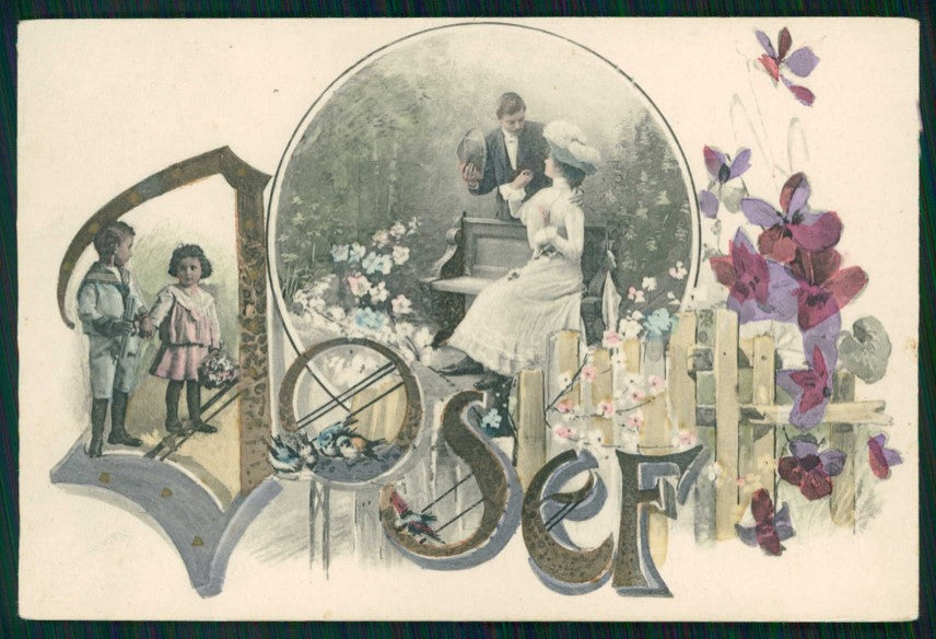 Artist Signed Romantic Couple Children Josef cartolina TC6419 – fronte