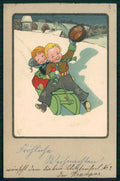 Artist Signed E P Children Christmas Winter Landscape Relief cartolina TC6427 – fronte