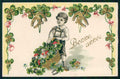 Artist Signed Boy Mushroom Four Leaf Clover Good Luck Relief cartolina TC6440 – fronte