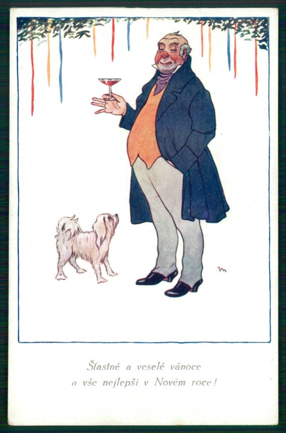 Artist Signed V. Nahlicka Christmas Man Natale cartolina TC6473 – fronte