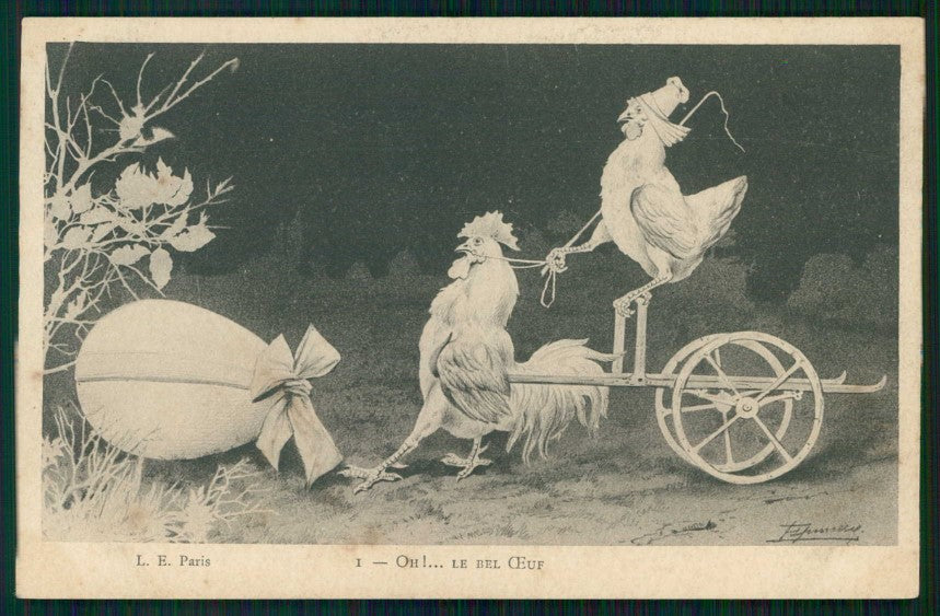 Artist Signed Espinasse Easter Humanized Rooster Egg cartolina TC6492 – fronte