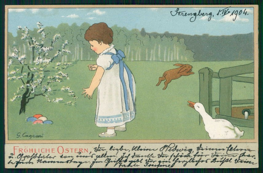 Artist Signed G. Caspari Girl Rabbit Easter Pasqua ERIKA 1874 cartolina TC6506 – fronte