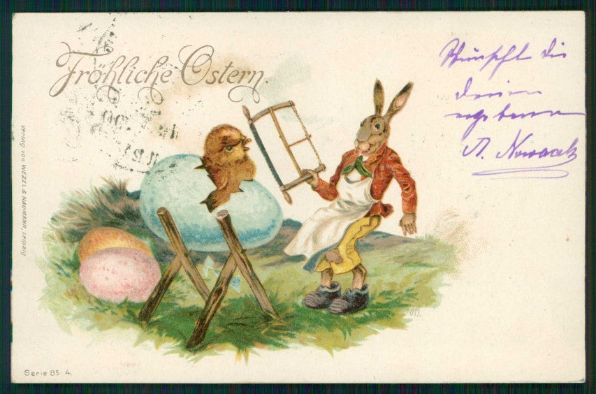 Artist Signed OB Easter Dressed Rabbit Buona Pasqua serie 85-4 cartolina TC6520 – fronte