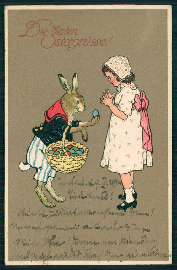 Easter Dressed Rabbit Girl Buona Pasqua ERIKA serie 5183 cartolina TC6533 – fronte