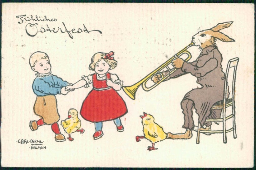 Artist Signed Carl Diehl Humanized Rabbit Chick Buona Pasqua cartolina TC6541 – fronte