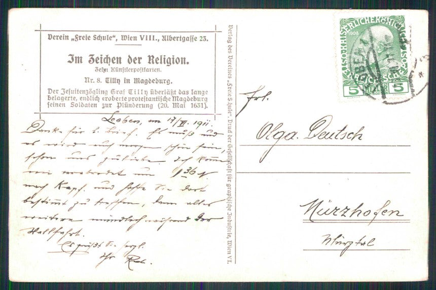 Artist Signed E. Kutzer Tilly in Magdeburg cartolina TC6544 – retro