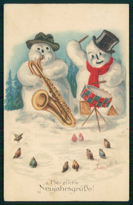 Happy New Year Christmas Snowman serie 143 cartolina TC6552 – fronte