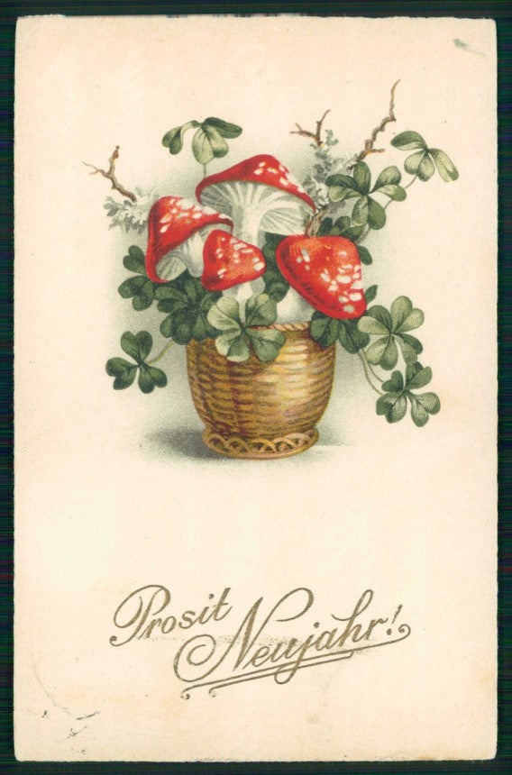 Buon Anno Happy New Year Mushroom Four Leaf Clover Good Luck Fungo pc TC6576 – fronte