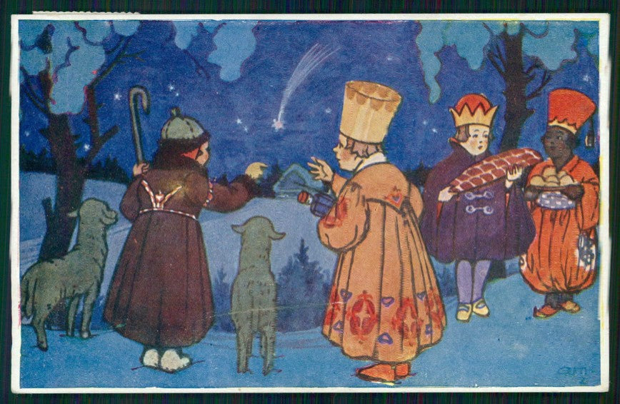 Artist Signed Guth Natale Christmas Re Magi Kings Magi CREASED cartolina TC6584 – fronte