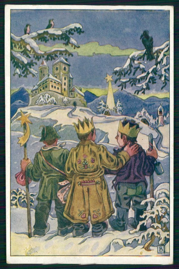 Artist Signed J. Barucha Natale Christmas Re Magi Kings Magi cartolina TC6591 – fronte