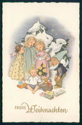 Artist Signed A H Christmas Angel Gnome Zwerge Dwarf Baby Jesus cartolina TC6614 – fronte