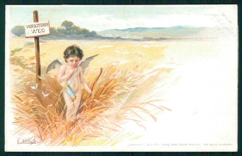 Artist Signed E. Docker Angel Cupid Art Nouveau serie XII cartolina TC6631 – fronte