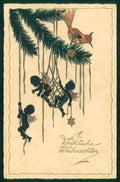 Artist Signed Eva Wahle ? Christmas Angel Silhouette cartolina TC6636 – fronte