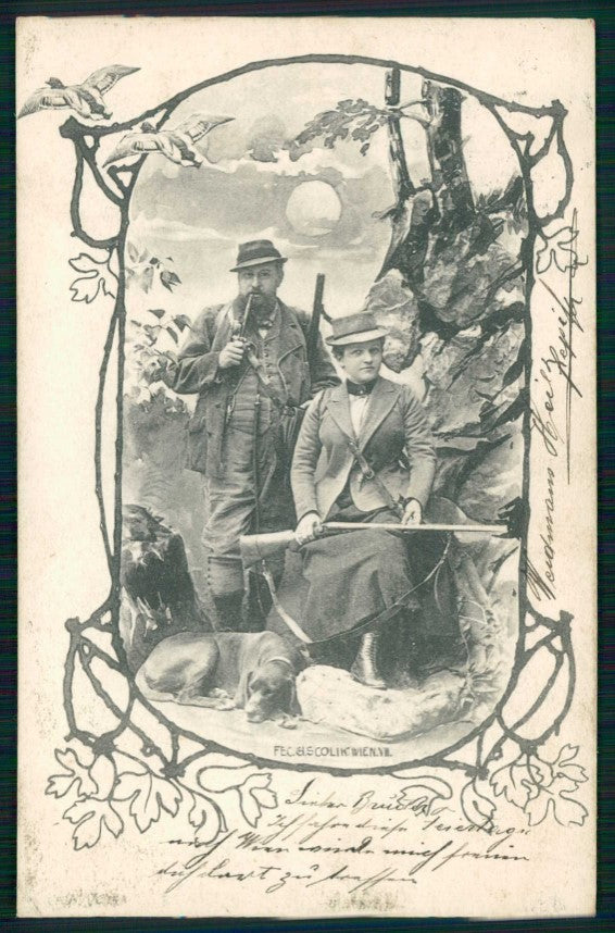 Artist Signed Fec Ch Scolik Wien Hunt Jagd Caccia cartolina TC6693 – fronte