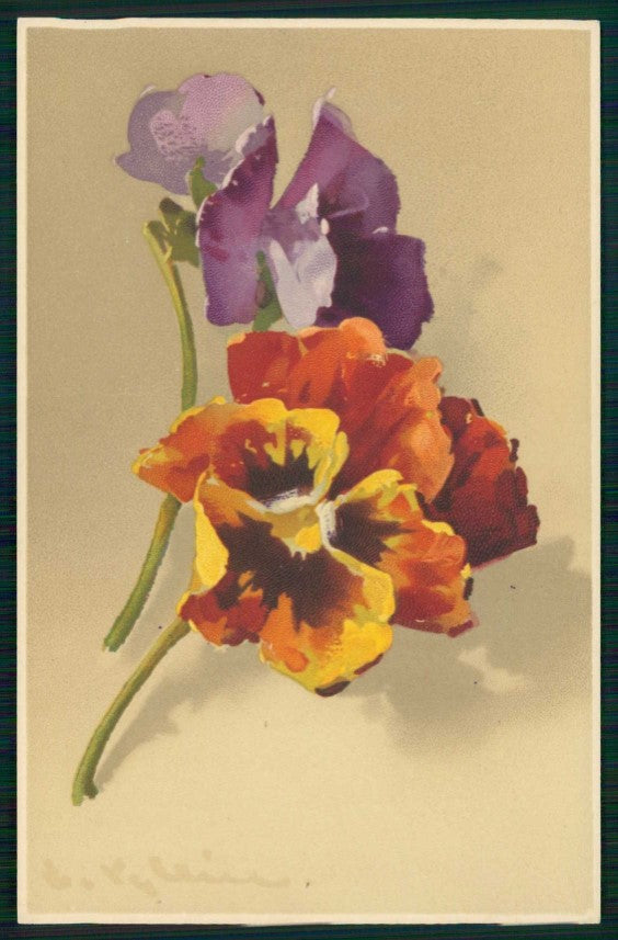 Artist Signed C. Klein Violet Flowers Meissner Buch serie 1758 cartolina TC6837 – fronte