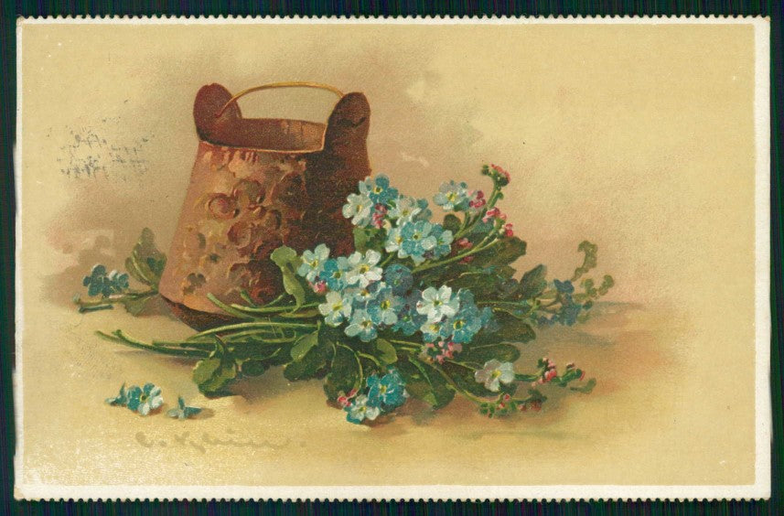 Artist Signed Catherine Klein Myosotis Flowers cartolina TC6856 – fronte