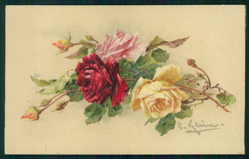 Artist Signed Catherine Klein Rose Flowers cartolina TC6908 – fronte