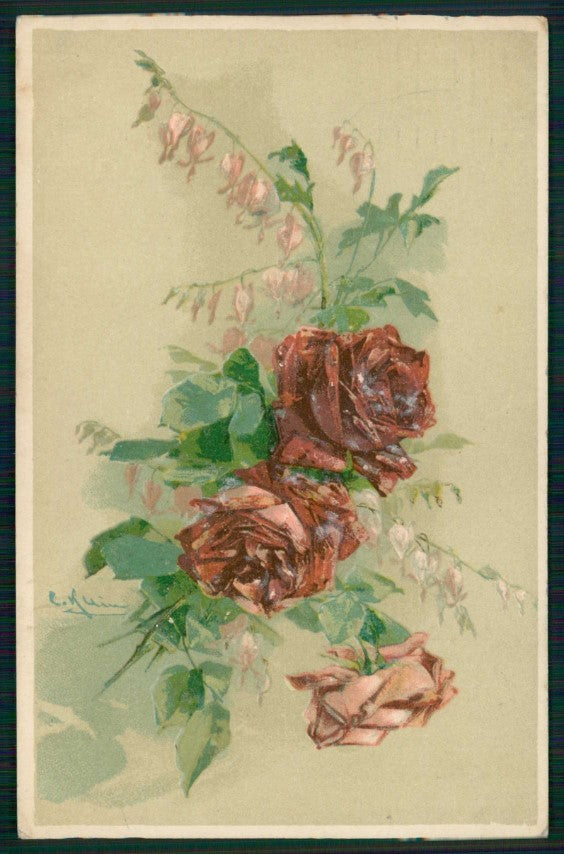 Artist Signed Catherine Klein Rose Flowers relief cartolina TC6914 – fronte