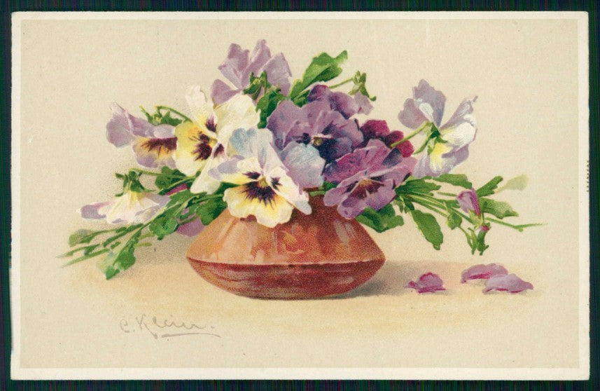 Artist Signed C. Klein Violet Flowers cartolina TC6938 – fronte
