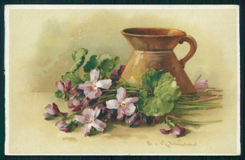 Artist Signed C. Klein Violet Flowers T S N serie 1042 cartolina TC6943 – fronte