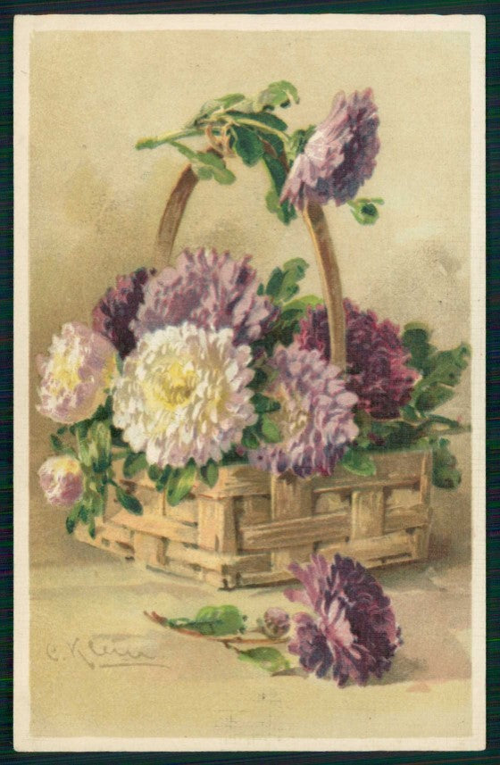 Artist Signed Catherine Klein Flowers cartolina TC6968 – fronte