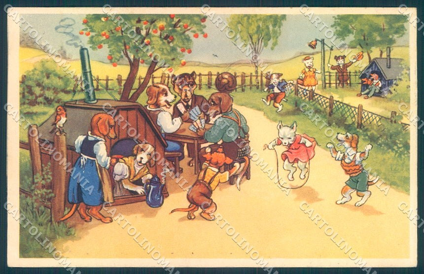 Animals Dog Dachshund Dressed Play Cards Garden serie 53800 postcard TW1031 – fronte