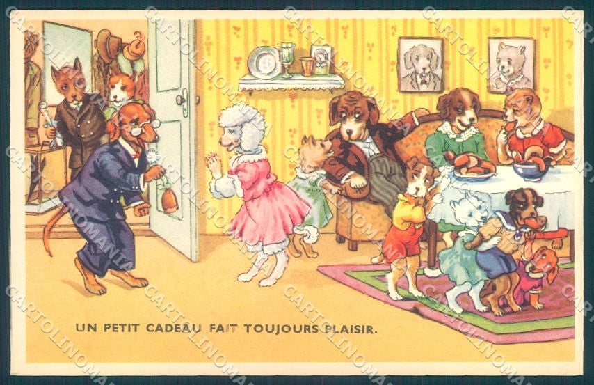 Animals Dog Dachshund Poodle Dressed Living Room serie 53800-8 postcard TW1041 – fronte